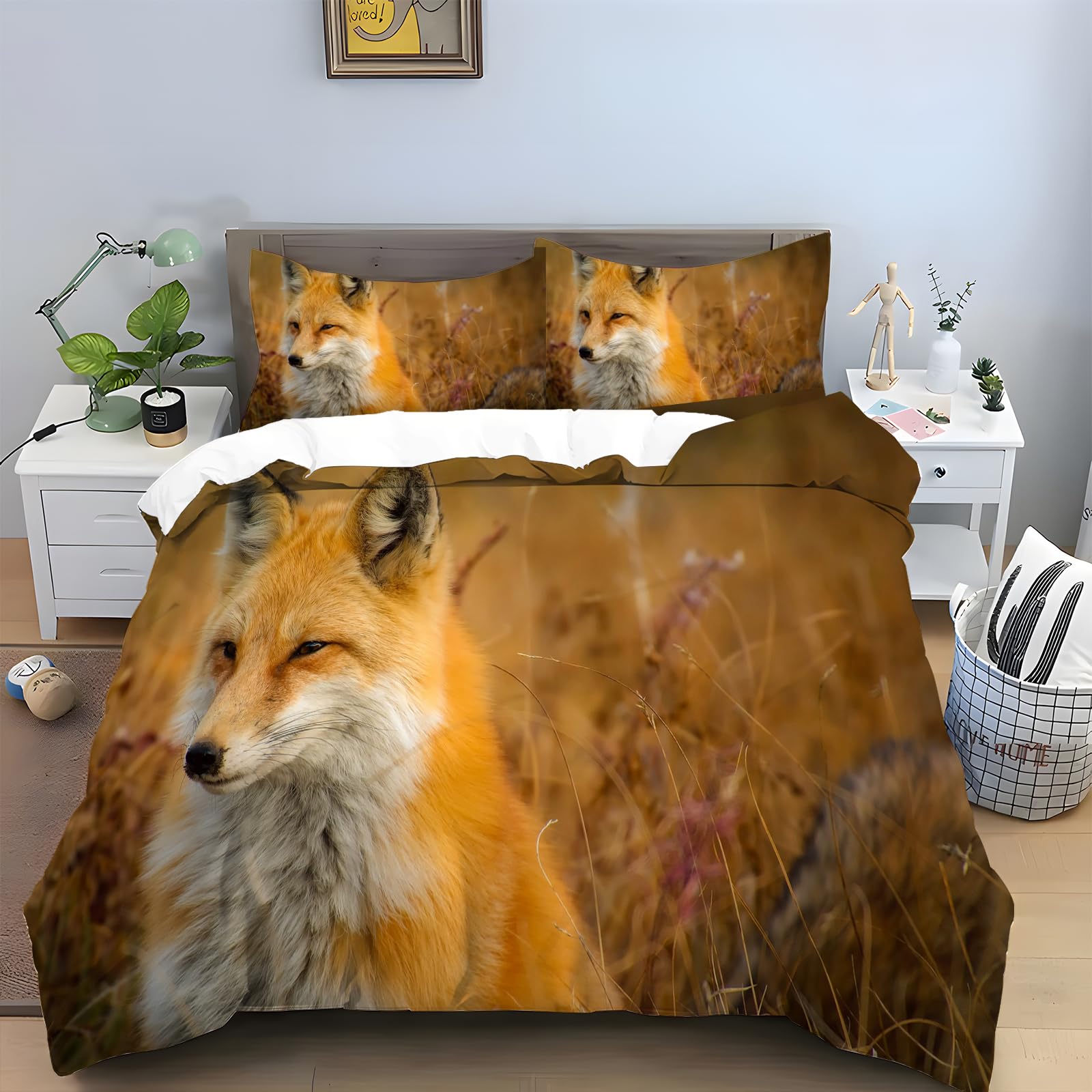 Housse de couette renard 240x260 infroissable en microfibre verte pour lit deux personnes