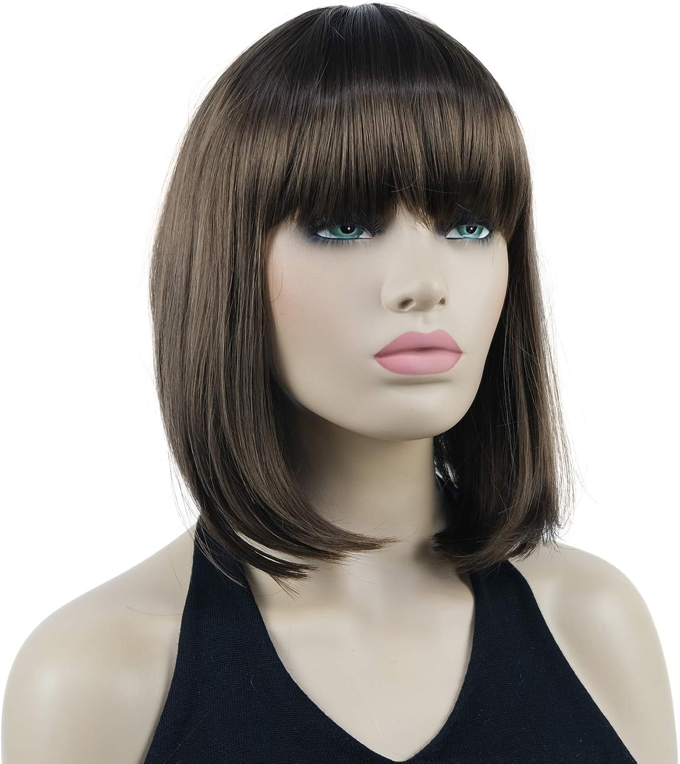 Lydell 10" Short Straight Bob Hair Wigs with Bangs Synthetic Hair Cute Wigs (10 Medium Golden Brown) - Image 3