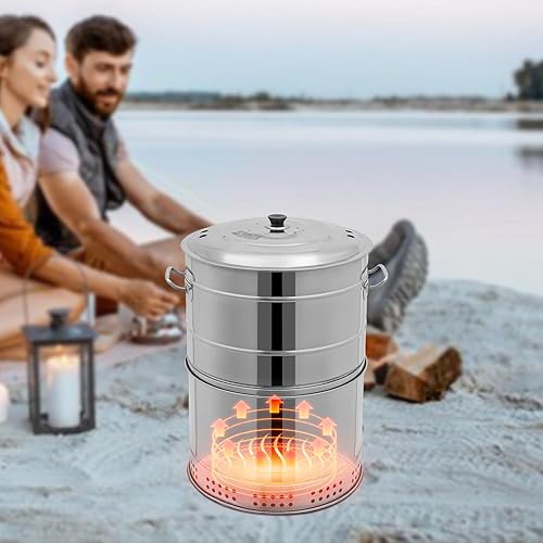 Miniatura 8 de Parrillas de carbón portátiles, barril de barbacoa de carbón inoxidable, barbacoa sin humo al aire libre Buckert con 50 pinchos, olla para hervir