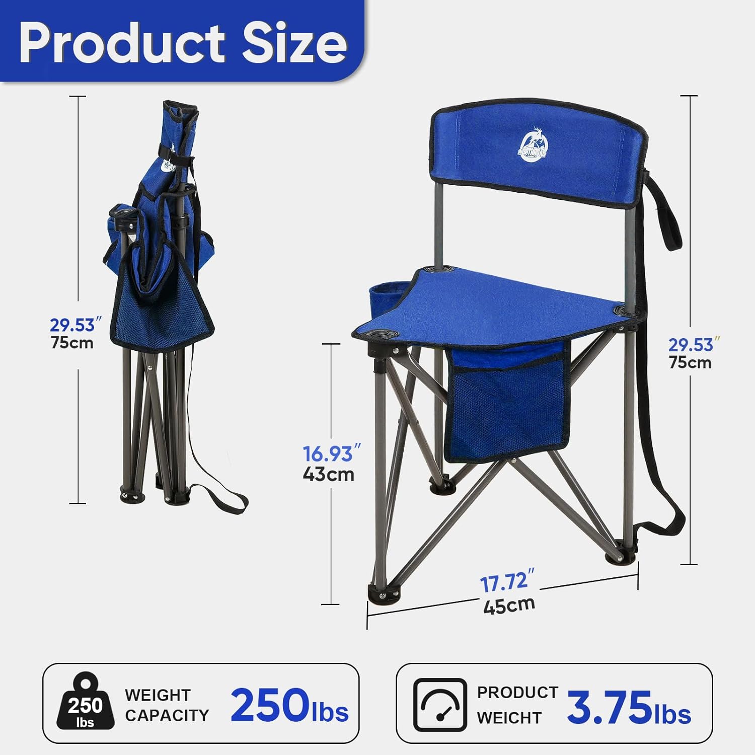 Northroad 2 Pack Tripod Camping Chairs, Portable 3 Legged Folding Tripod Stool Seat with Backrest, Small Compact Lightweight Tripod Chair for Adults Fishing Hunting