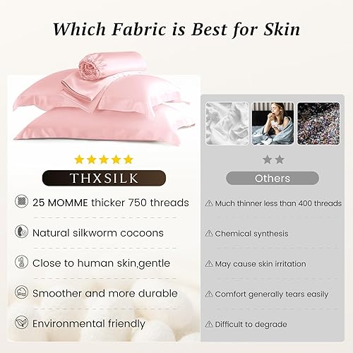 Miniatura 3 de THXSILK Juego de sábanas de seda de 4 piezas de 25 momme 100% seda de morera natural de grado superior, juegos de ropa de cama de lujo ultra suaves
