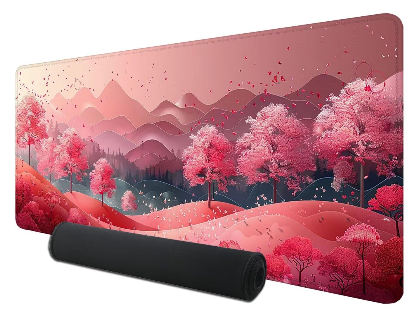 Podkładka pod mysz, 120 x 60 cm, różowa podkładka pod mysz na biurko, podkładka pod mysz XXL, podkładka na biurko z antypoślizgową podstawą, wodoodporna powierzchnia, zapobiega strzępieniu się