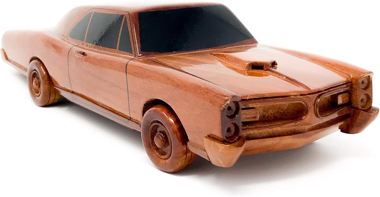 Pontiac GTO Car Wood Model Hand Crafted Solid Mahogany High-Gloss Finish Highly Detailed Sculpture