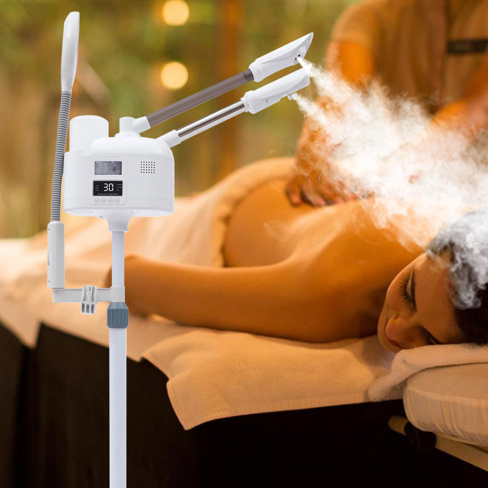 MINRS 3 in 1 Gesichtsdampfer Ozon Bedampfer Gesichtssauna Dampf Porenreiniger mit heißer und kalter Düse Dampfgerät mit LED-Lupenlampen und Intelligenter Touchscreen für Spa, Salon und zu Hause