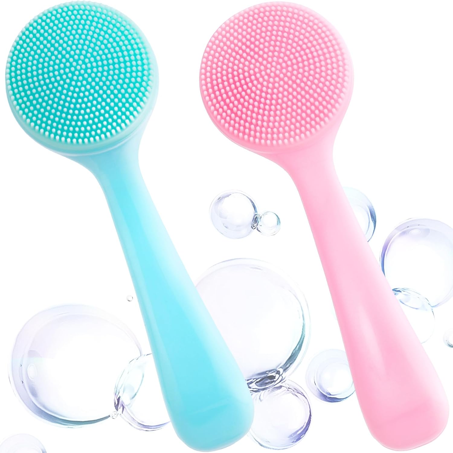 2 Pack Silicone Manual Facial Cleansing Brush, Skin Friendly Face Scrubber Exfoliator, Waterproof Blackheads Whiteheads Makeup Residues Removal for Women Men Pink Blue