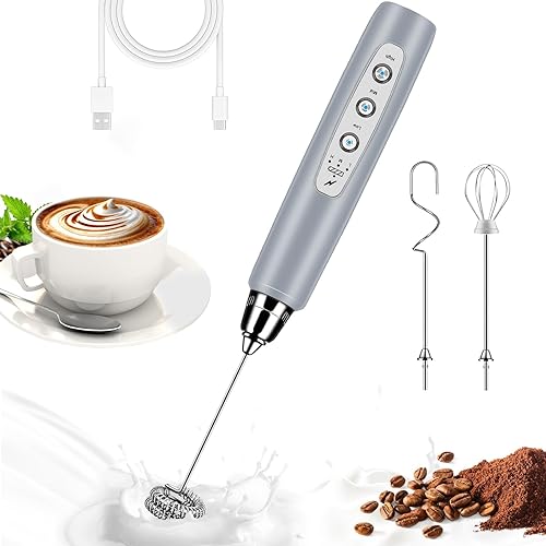 Miniatura 11 de Espumador de leche de mano para café, batidor eléctrico de 3 velocidades ajustables, mezclador de bebidas con 3 batidores de acero inoxidable,