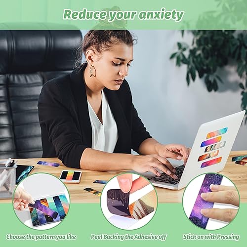 Miniatura 10 de 72 calcomanías sensoriales de tiras calmantes para la ansiedad con caja de almacenamiento, 2 adhesivos de superficie texturizada, tiras para la