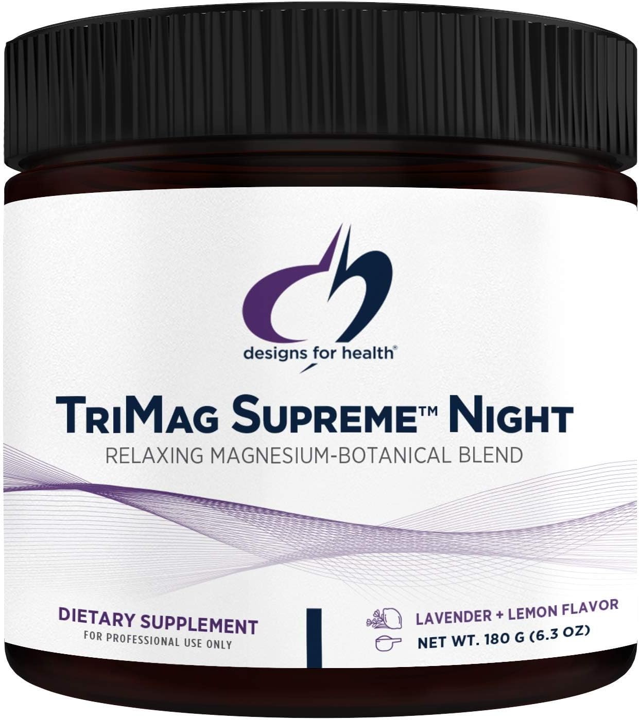 Designs for Health TriMag Supreme Powder Night - 300mg Magnesium Drink Supplement with Tart Cherry for Calm and Sleep - Lavender Lemon Flavor (30 Servings / 180g)