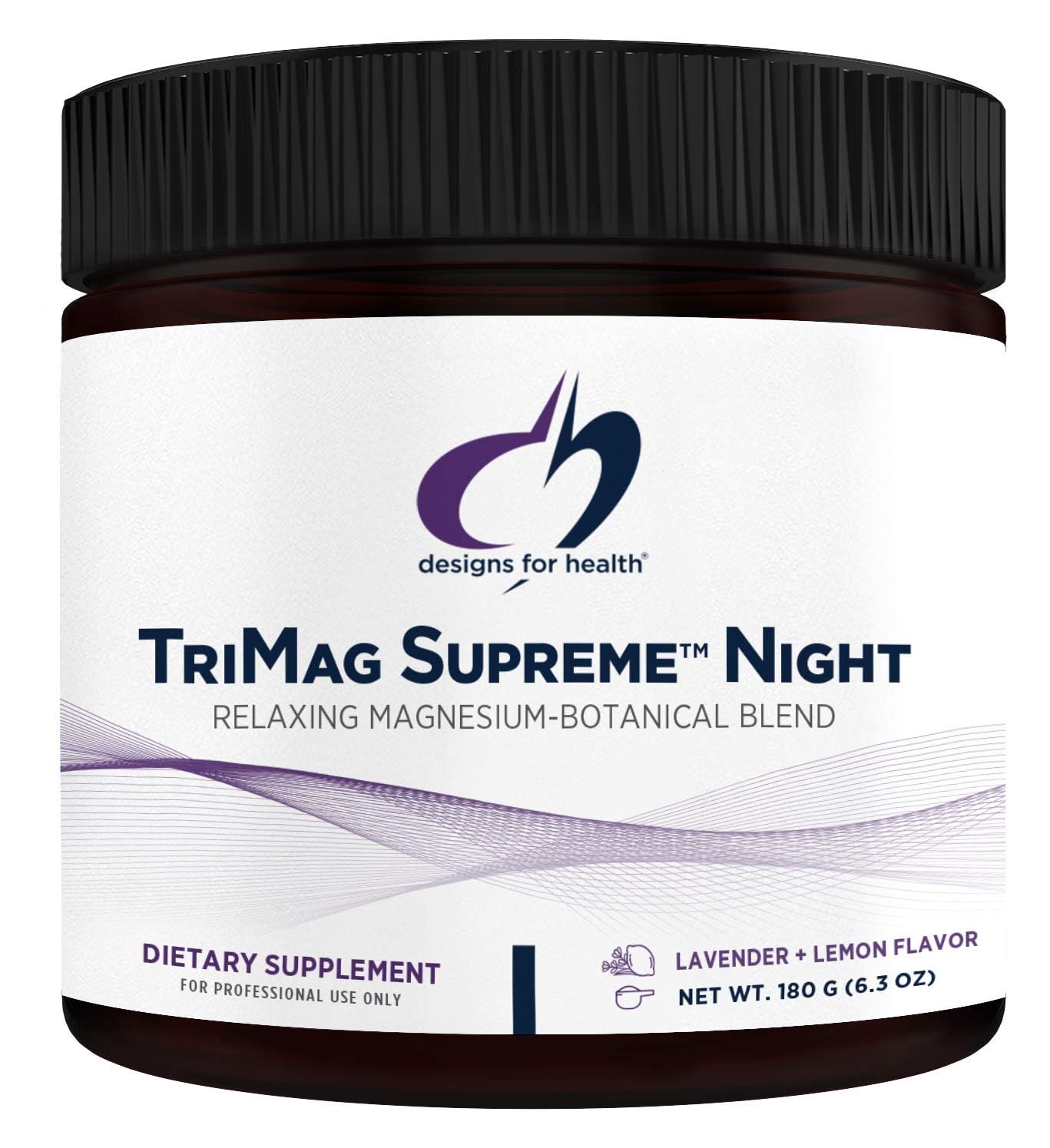 Designs for Health TriMag Supreme Powder Night - 300mg Magnesium Drink Supplement with Tart Cherry for Calm and Sleep - Lavender Lemon Flavor (30 Servings / 180g)