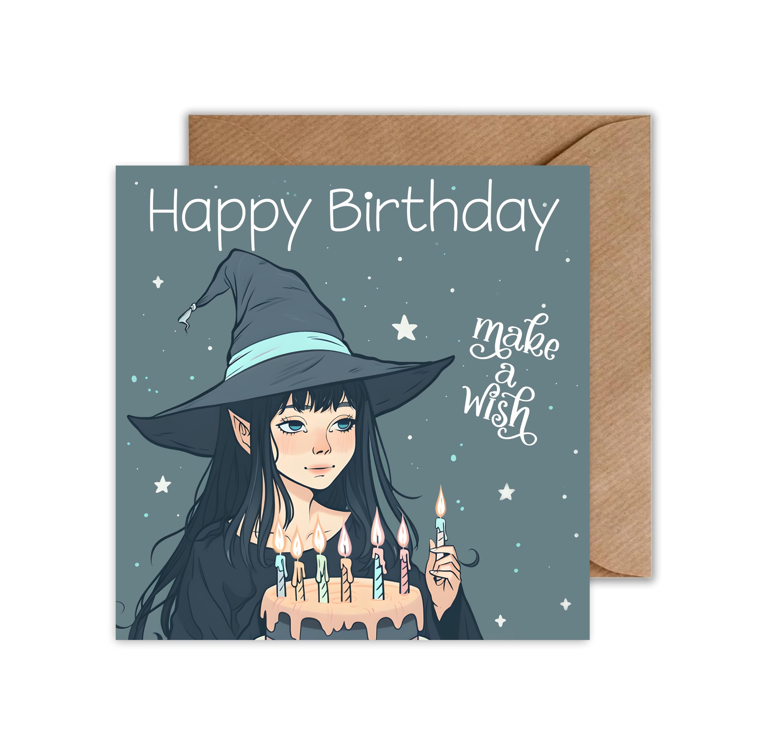 Carte D'anniversaire Sorcière Halloween - 20,5x13,5 Cm Avec Enveloppe, Thème Maléfique, Chat, Serpent, Boule De Cristal
