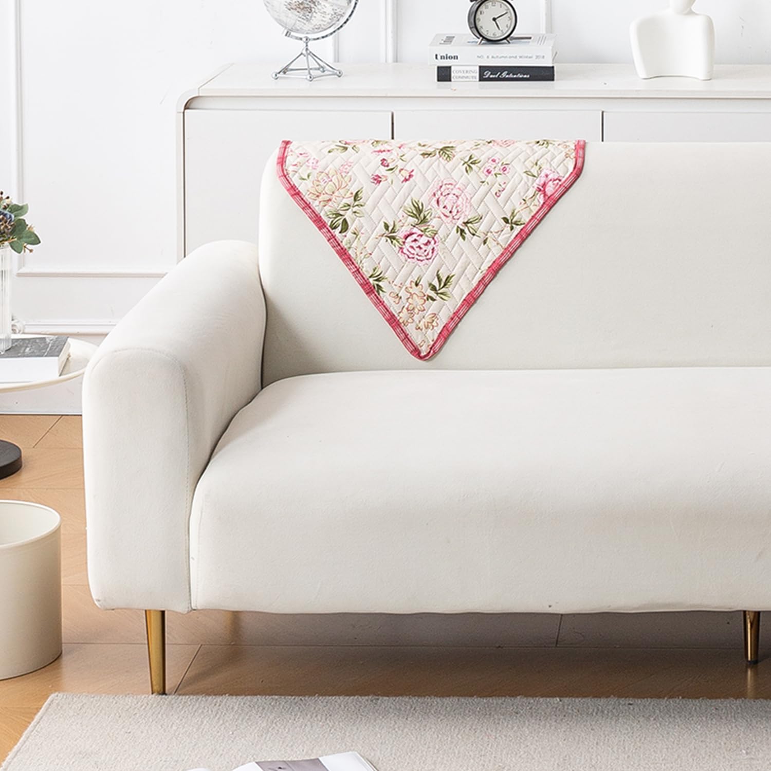 HOKIPO HomeHues Sofa Cover Mat 3 Seater Large 180 cm, Beige Peonies
