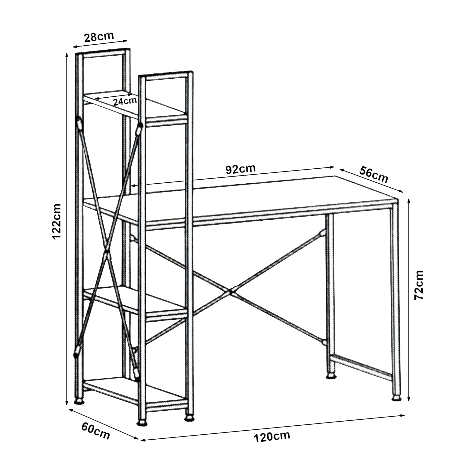 [en.casa] Scrivania con Scaffale Integrato Tavolo con Ripiani Laterali Scrivania per Ufficio e Studio Scaffale a Sinistra/Destra - Bianco
