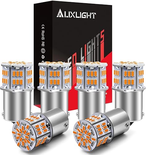 AUXLIGHT 1156 LED Bulbs 54-SMD 300% Super Bright BA15S 7506 1141 1003 LED Light Replacement for Car Truck Turn Signal Side Marker Lights & RV Camper Trailer Interior Lights, Amber Yellow(Pack of 6)