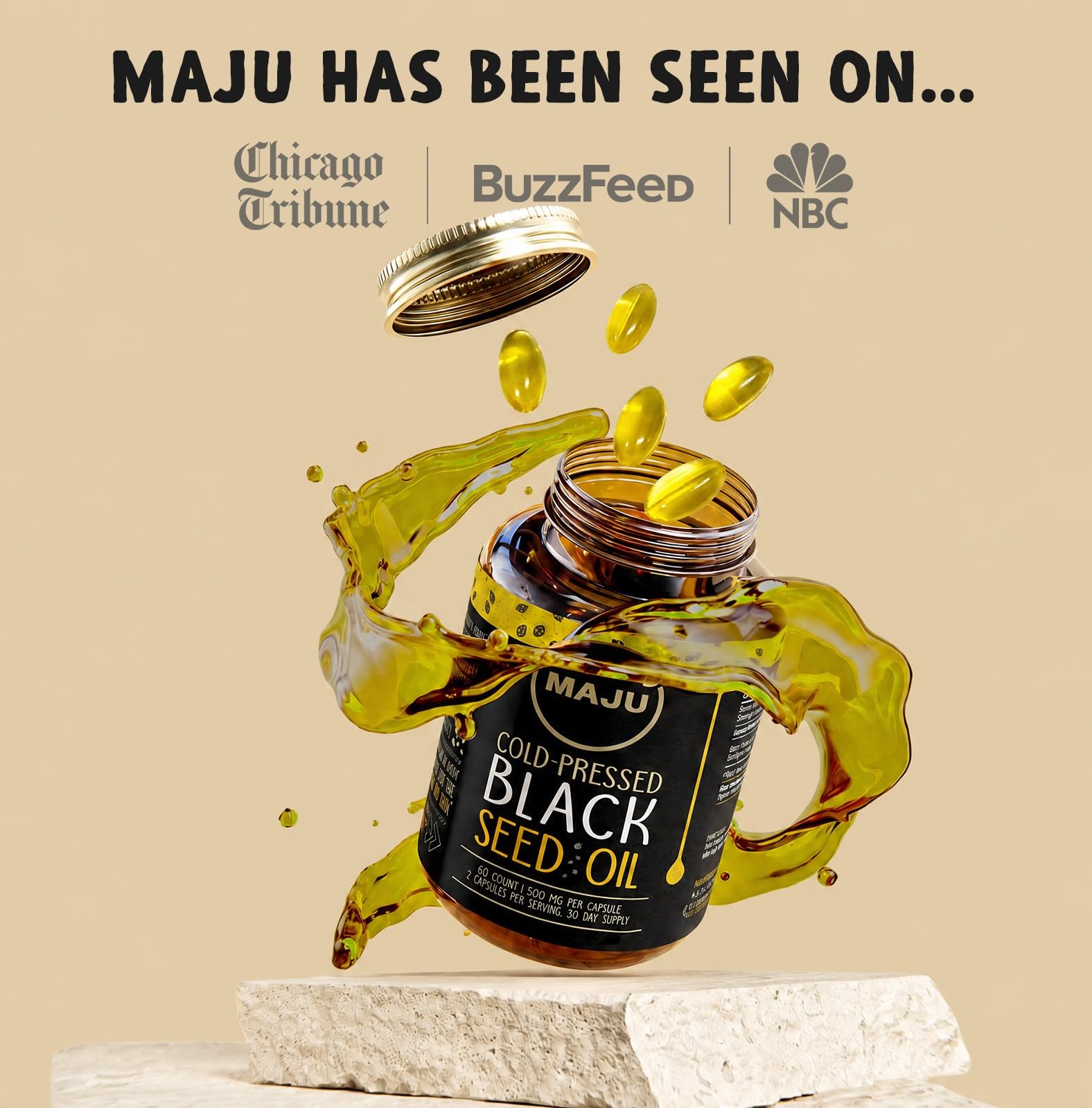 Maju Superfoods Black Seed Oil Capsules - Cold Pressed, 3X Thymoquinone, 100% Turkish Black Cumin Nigella Sativa Seed Oil, Liquid Pure Blackseed 60 Count, 500mg per Capsule — Amazon image 5
