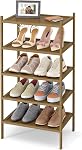 Smiry Bamboo Long Shoe Rack, 2 Tier Shoe Organizer for Entryway & Closet, Stackable Free Standing Storage Shelf for Shoes, Bags & Plants, White