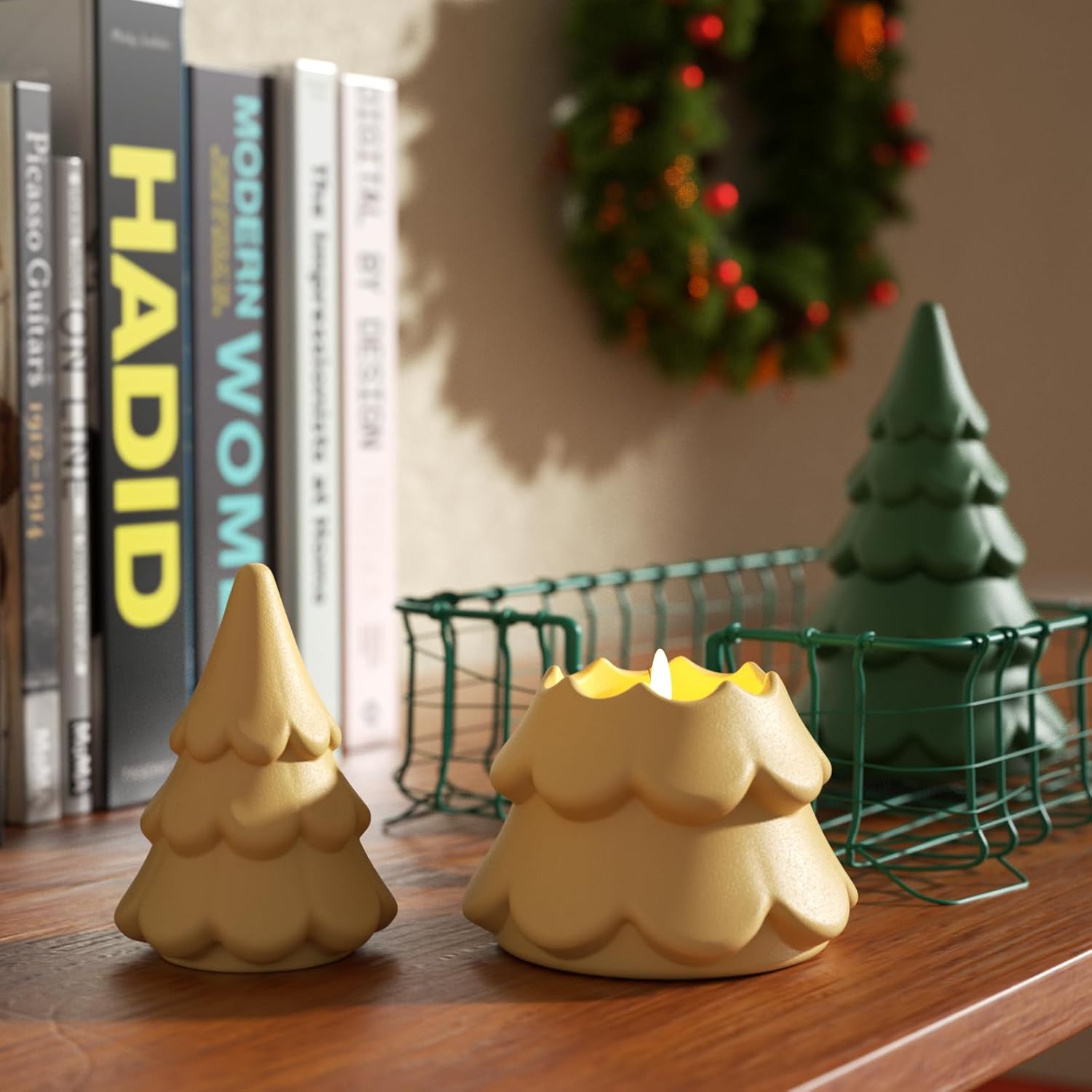 BOOWAN Nicole Christmas Tree Stackable Candle Vessel Silicone Molds with Lid, Modular Candle Jar Silicone Moulds for Jesmonite Concrete Cement Handmade Home Decorations Gifts for Christmas