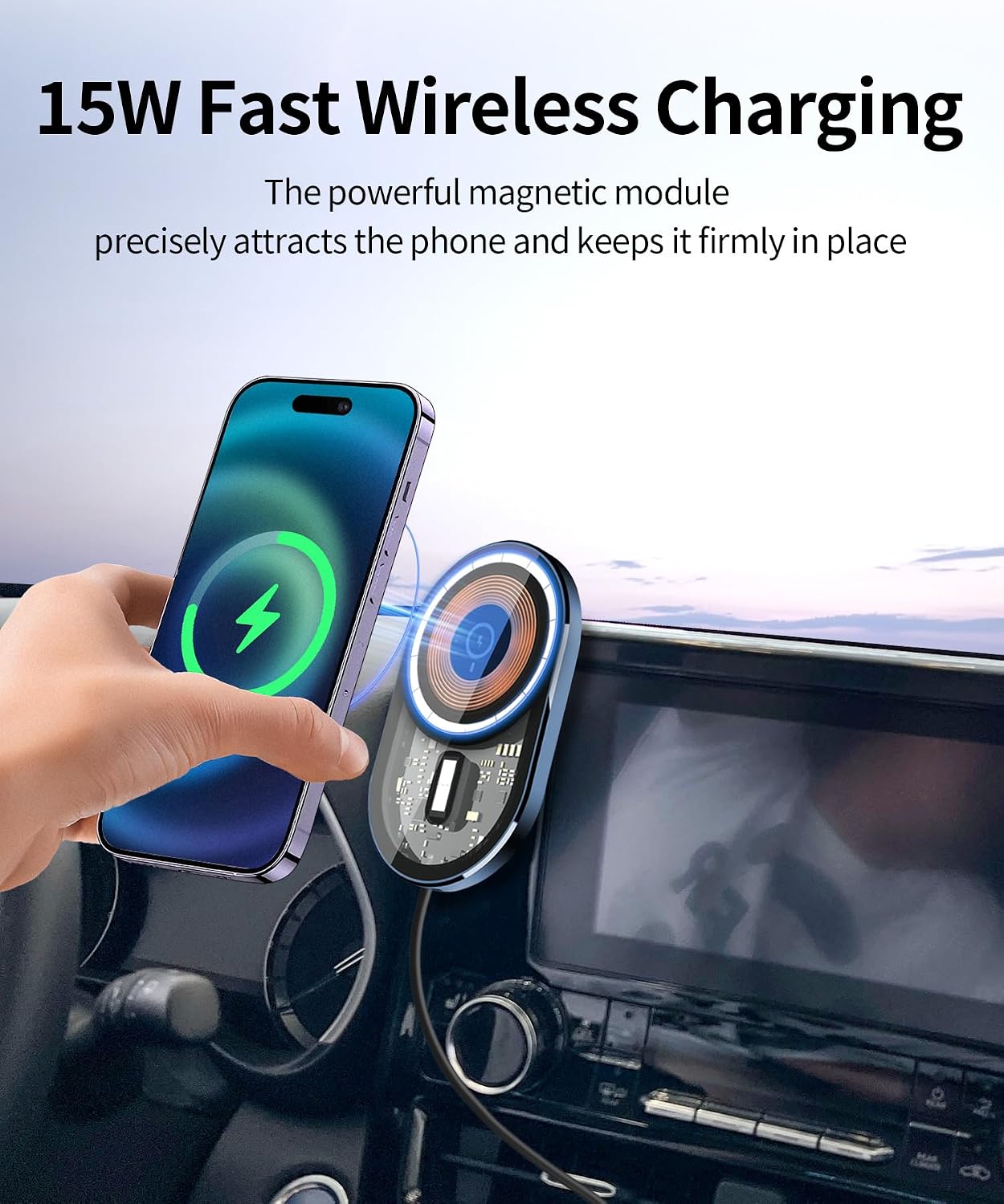 Wireless Charging Car Phone Holder for Toyota Highlander/Hybrid 2020-2026, 8" Screen Fixed Clip, 360° Rotation Car Phone Mount Compatible with MagSafe