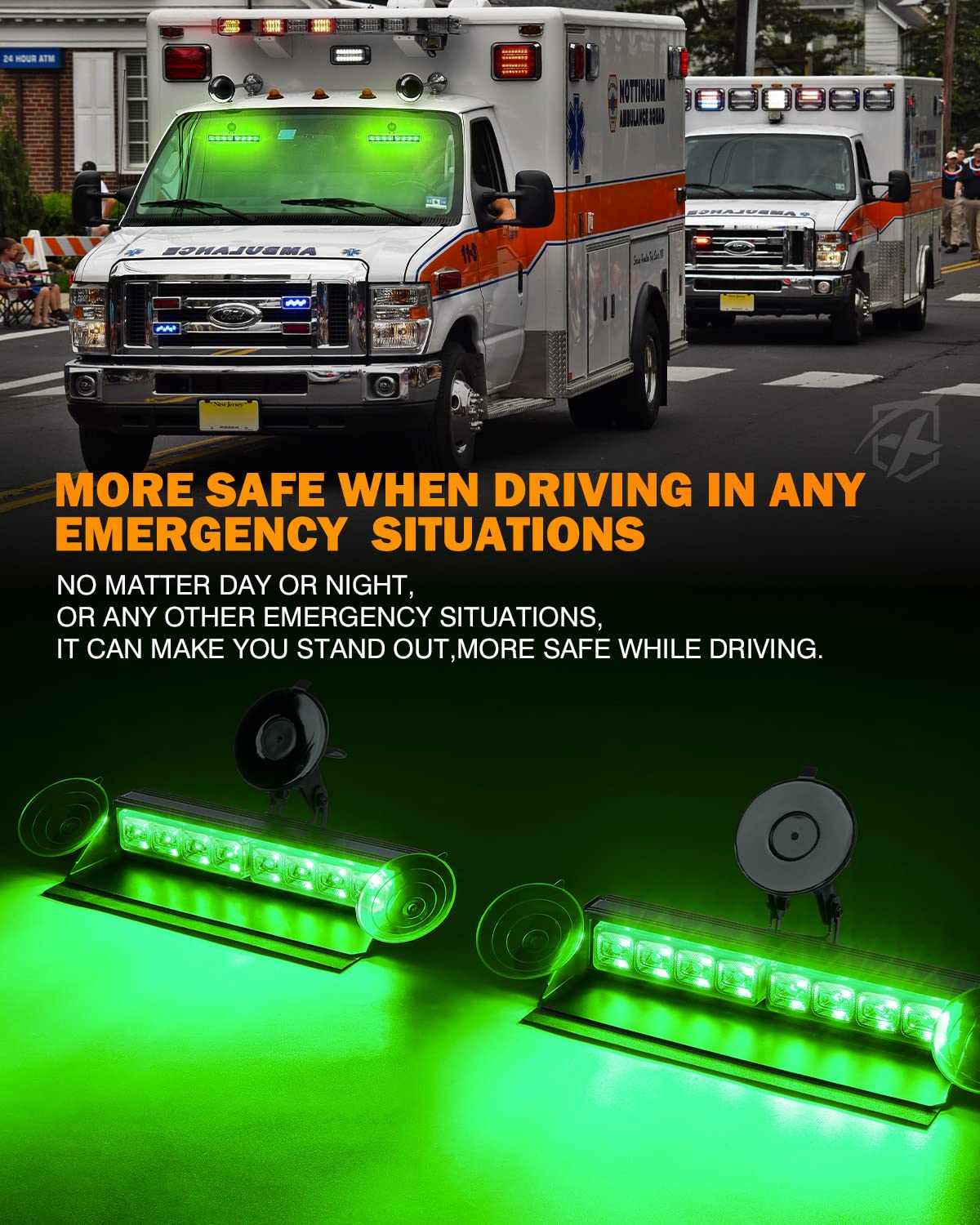 Xprite Windshield Dash Strobe Light Bar Aluminum W/Suction Cups, Deck Visor Hazard Warning Police Federal Signal Flashing Lights For Emergency POV - View #4