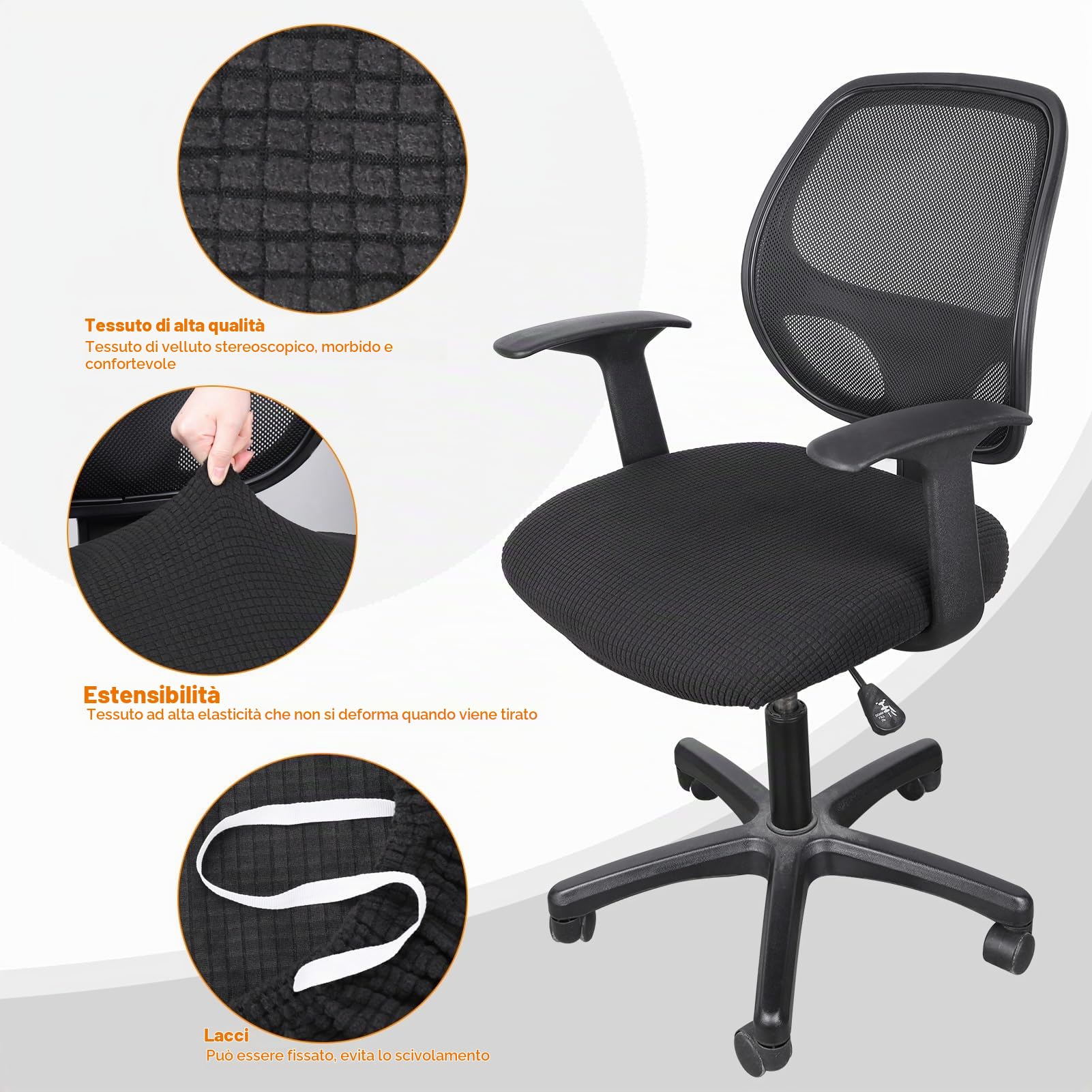 Zocipro 2Pcs Coprisedia da Ufficio Elastico, 38-50cm Fodera per Sedia Ufficio Regolabile Nero, Copertura Protettiva Rimovibile Sedie Coprisedili per Sedie da Ufficio