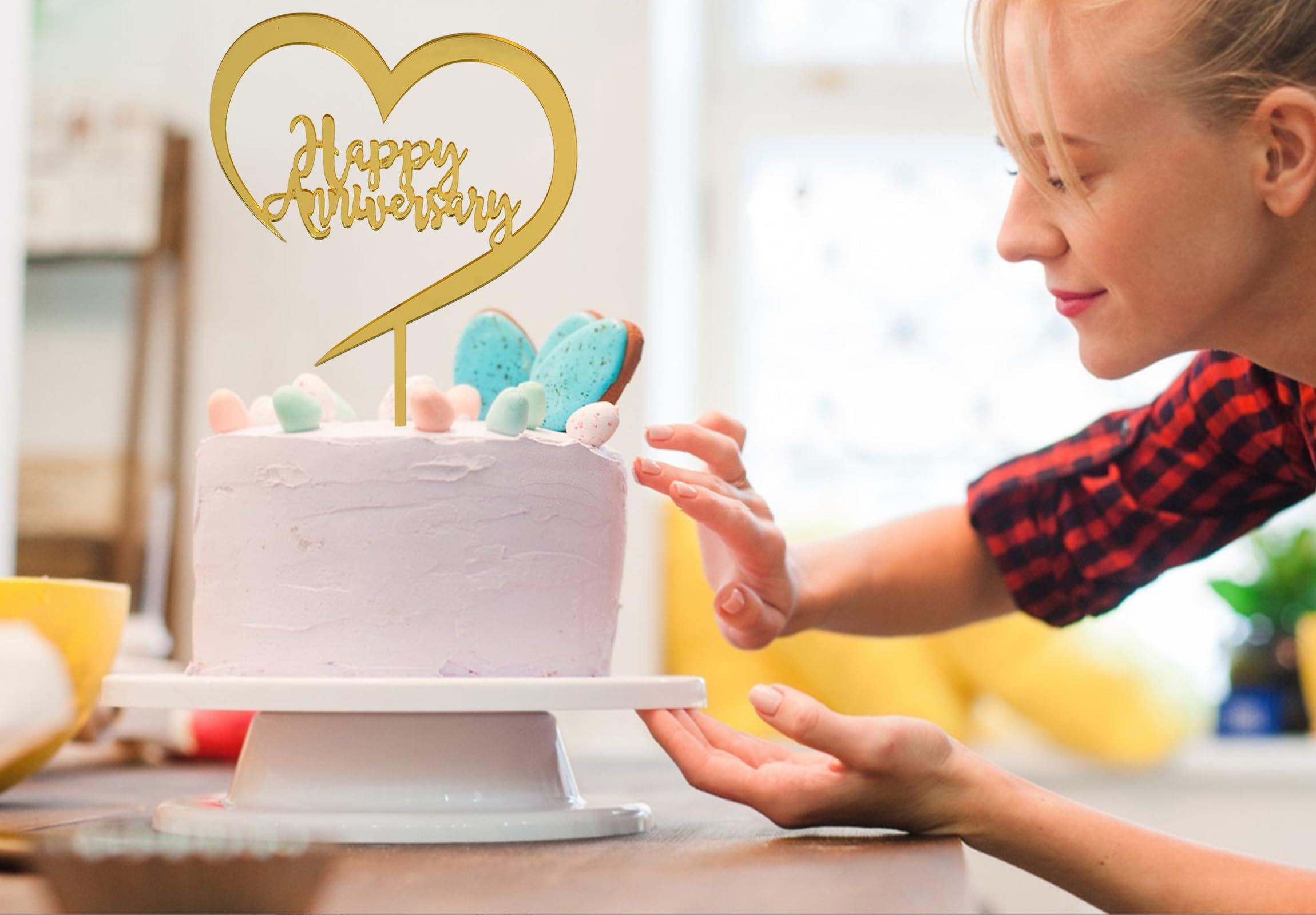 Cake Topper Happy Anniversary Gold Acrylic Cake Toppers Golden Party Decorations Anniversary Party Supplies for Women Men