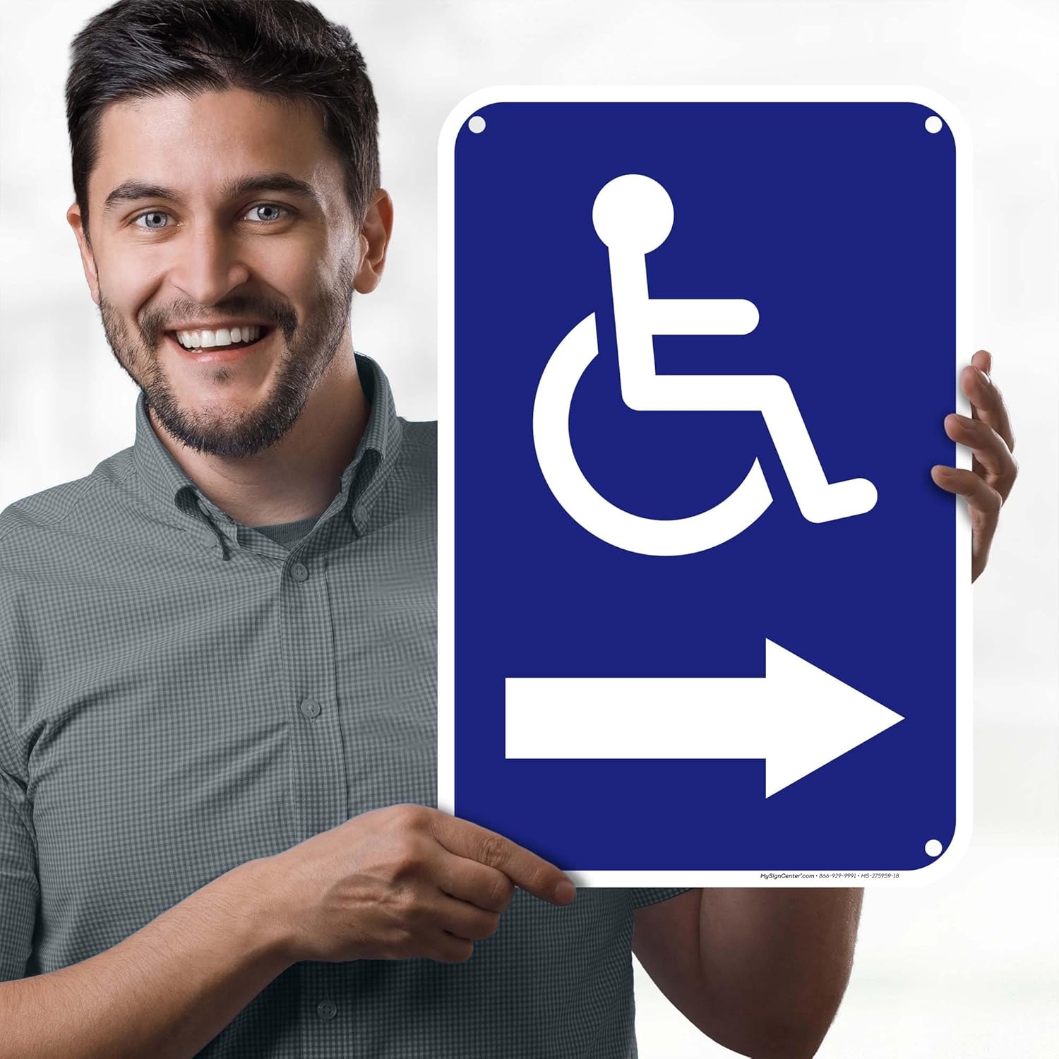 Handicap Accessible With Right Arrow Sign, 12x18 Inches, 55 mil thick HDPS (high density polystyrene), Made in USA by My Sign Center