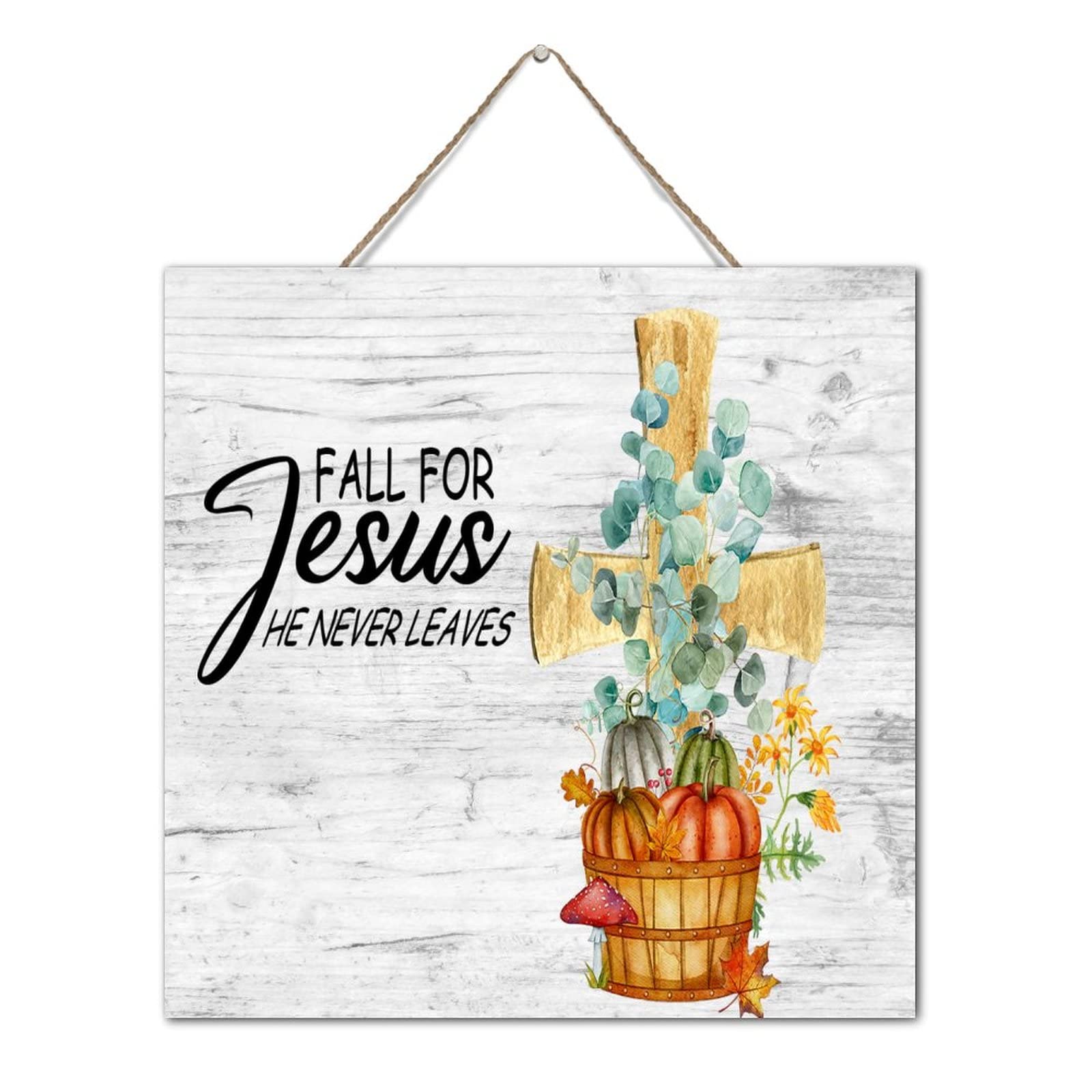 Plaque en bois Fall for Jesus déco murale citrouilles automne salon 30cm
