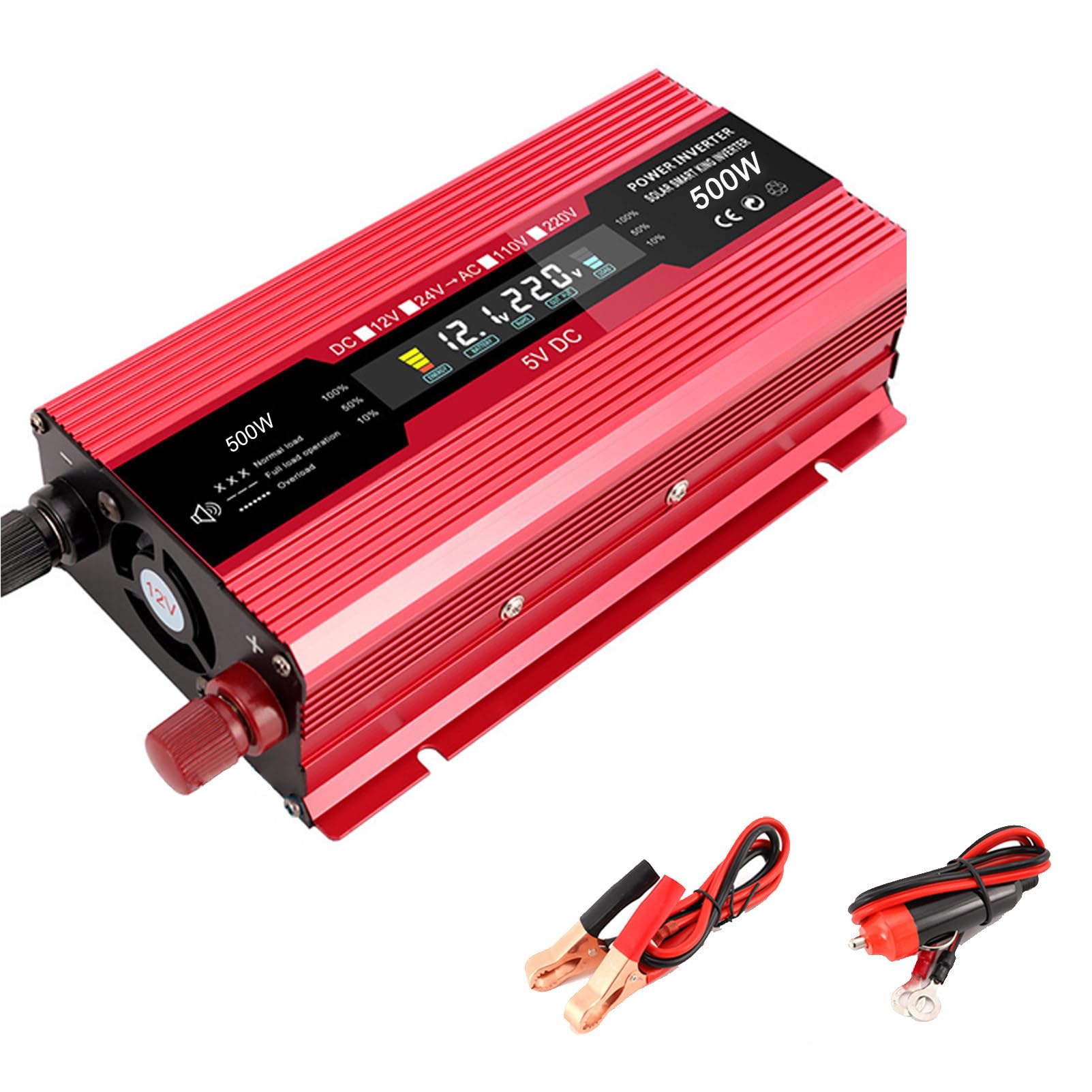 Onduleur 2000w DC 12V à 240V AC, convertisseur d'onde sinusoïdale modifiée, Affiche 1 Port de Charge USB et 1 Prise AC, chargez Votre Ordinateur Portable, Consoles et Autres,500W-12V