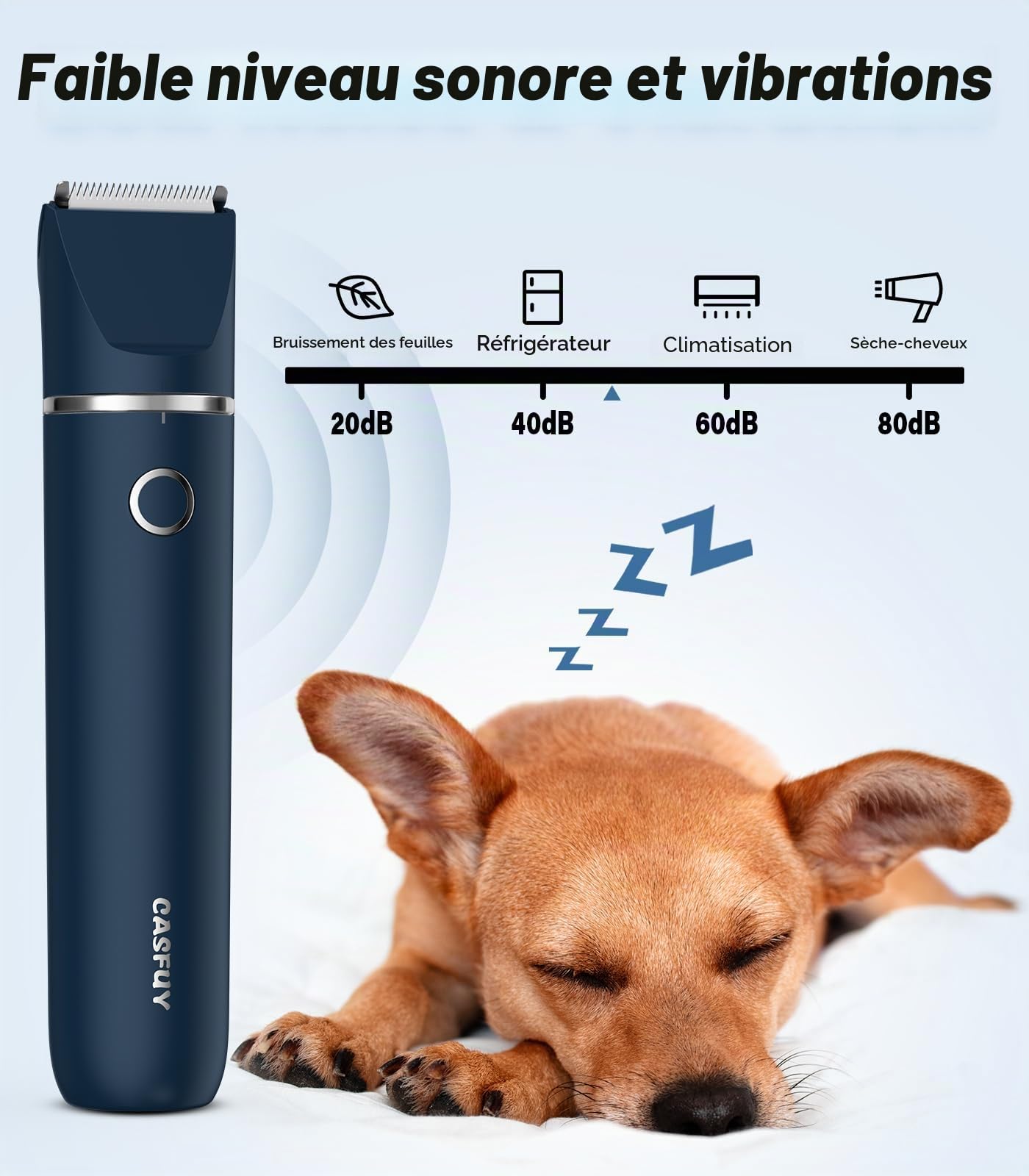 Casfuy Tondeuse à pattes de chien - Tondeuse silencieuse avec double paire de ciseaux - Rechargeable par USB - Pour l'épilation des pattes, des yeux, des oreilles, du visage et des fesses