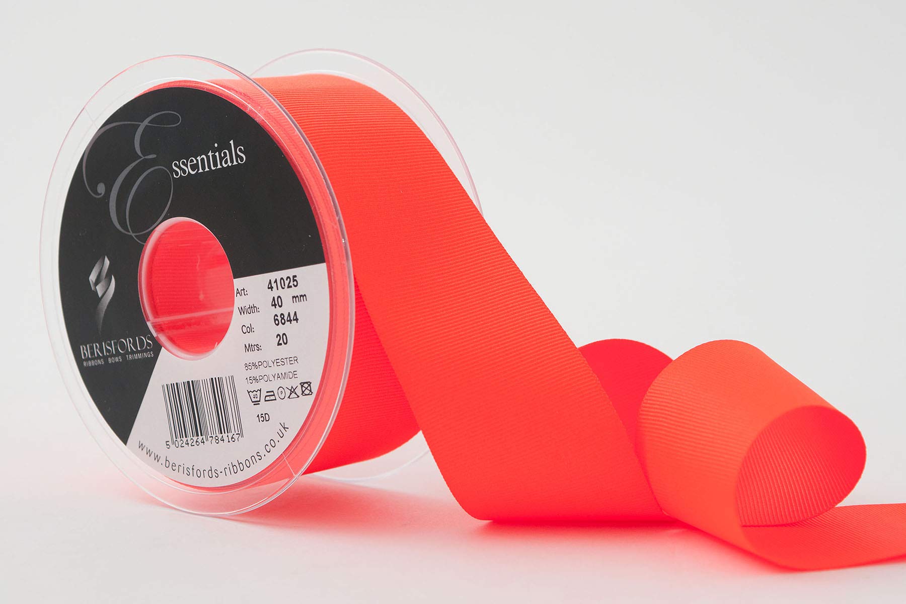 Berisfords 6844 Fluorescent Orange Grosgrain Ribbon