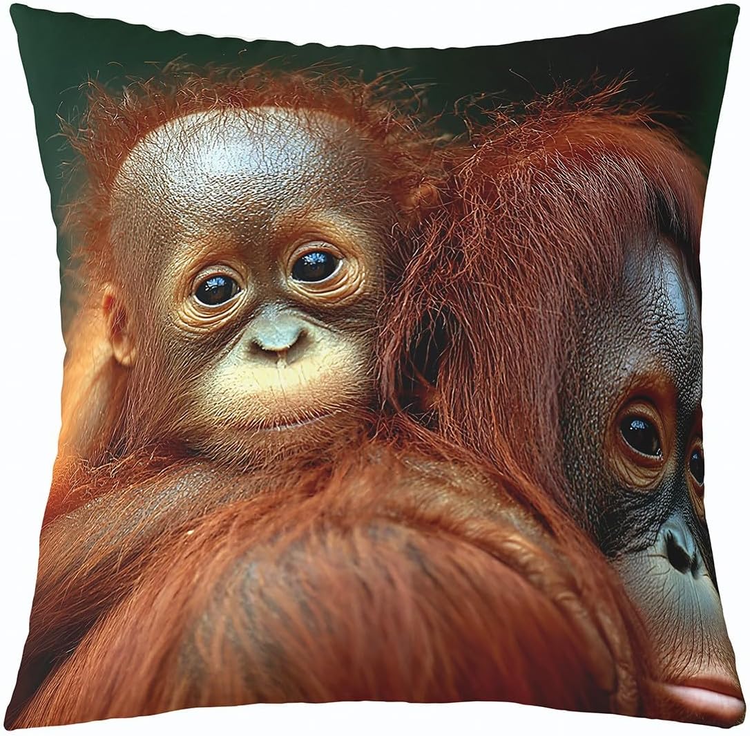 Castle Fairy Orangutan Vivid Print Throw Pillow Covers 18 x 18 Inches,3D Wild Animals Pillow Covers for Kids Teens Adults Home Decor,Smart Animal Square Cushion Covers Set
