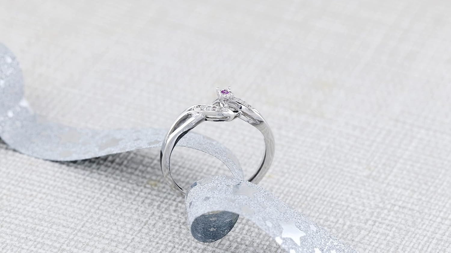 Dazzlingrock Collection Round Pink Sapphire & White Diamond Crossover Swirl Bridal Promise Engagement Ring, Sterling Silver