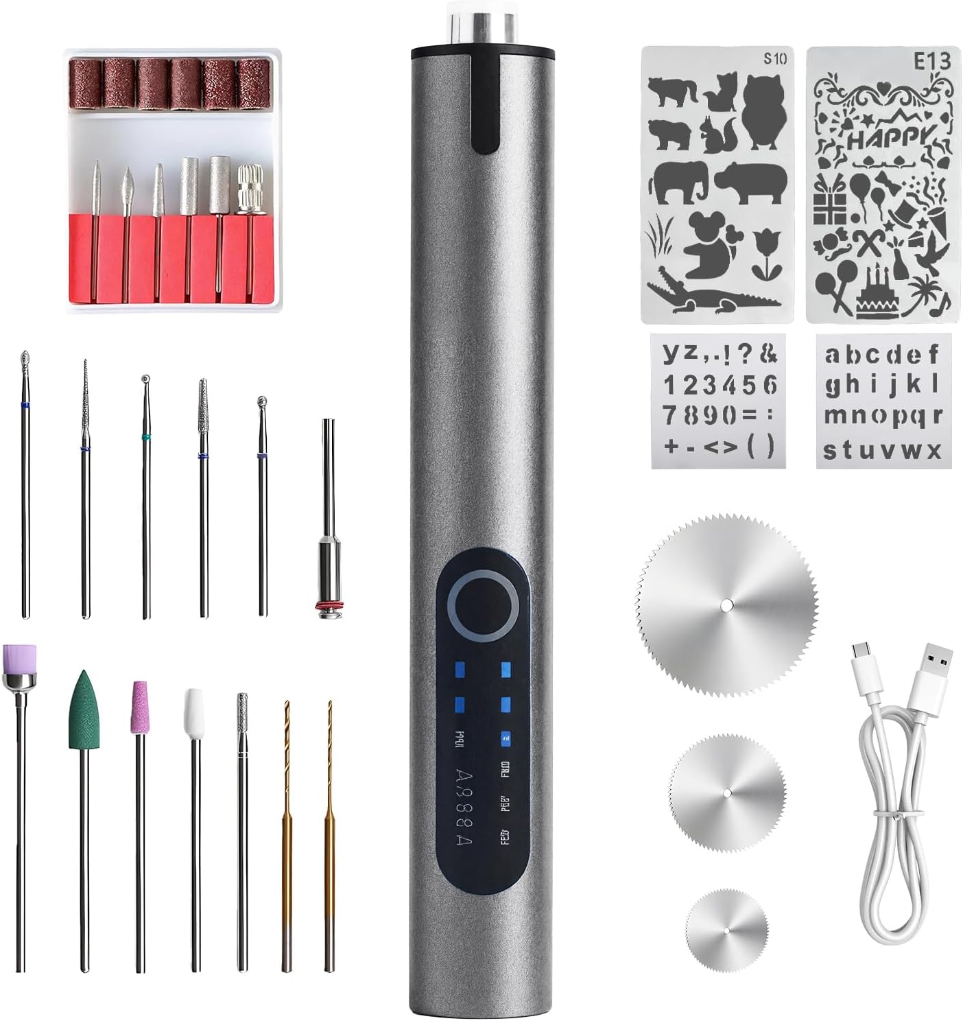 Cordless Engraving Pen with LED Light - USB Rechargable Engraving Pen,3-Speed DIY Engraver Tool for Metal, Wood, Glass, Plastic, Stone and More | Dual-Use for Engraving and Nail Art（Gray）