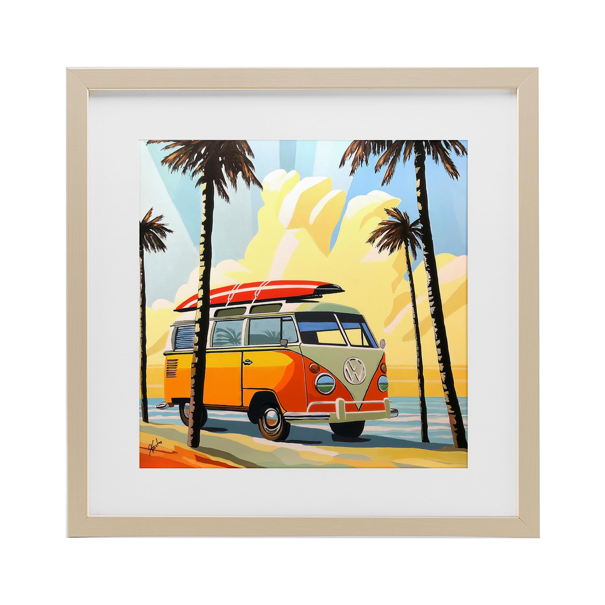 'Road Trip Beach Van'| Framed Print Under Glass
