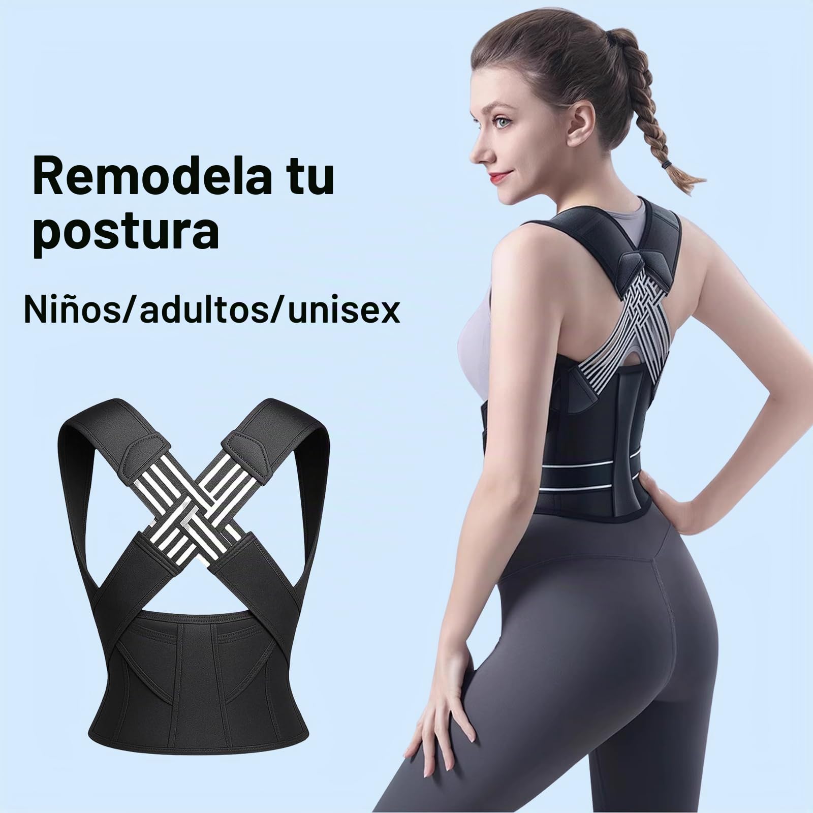 Cinturón de soporte lumbar ajustable, corrector de postura, entrenador de postura para mujeres y hombres, soporte de espalda completo para la columna vertebral y el hombro, ofrece alivio del dolor en