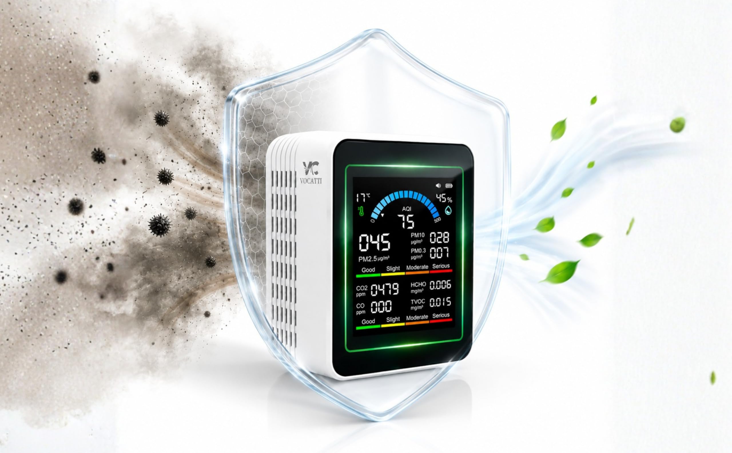 10-in-1 Indoor Air Quality Monitor with CO2, CO, TVOC, HCHO, PM2.5, PM10, AQI, Temperature & Humidity Detection | Portable Rechargeable Smart Air Quality Tester for Home, Office-picture-20