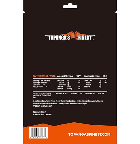 Miniatura 2 de Topanga's Finest Orange Teriyaki Beef Jerky (3 onzas, 1 paquete)  Alta proteína, fusión de sabor sin gluten, aperitivo de carne hecho a mano con