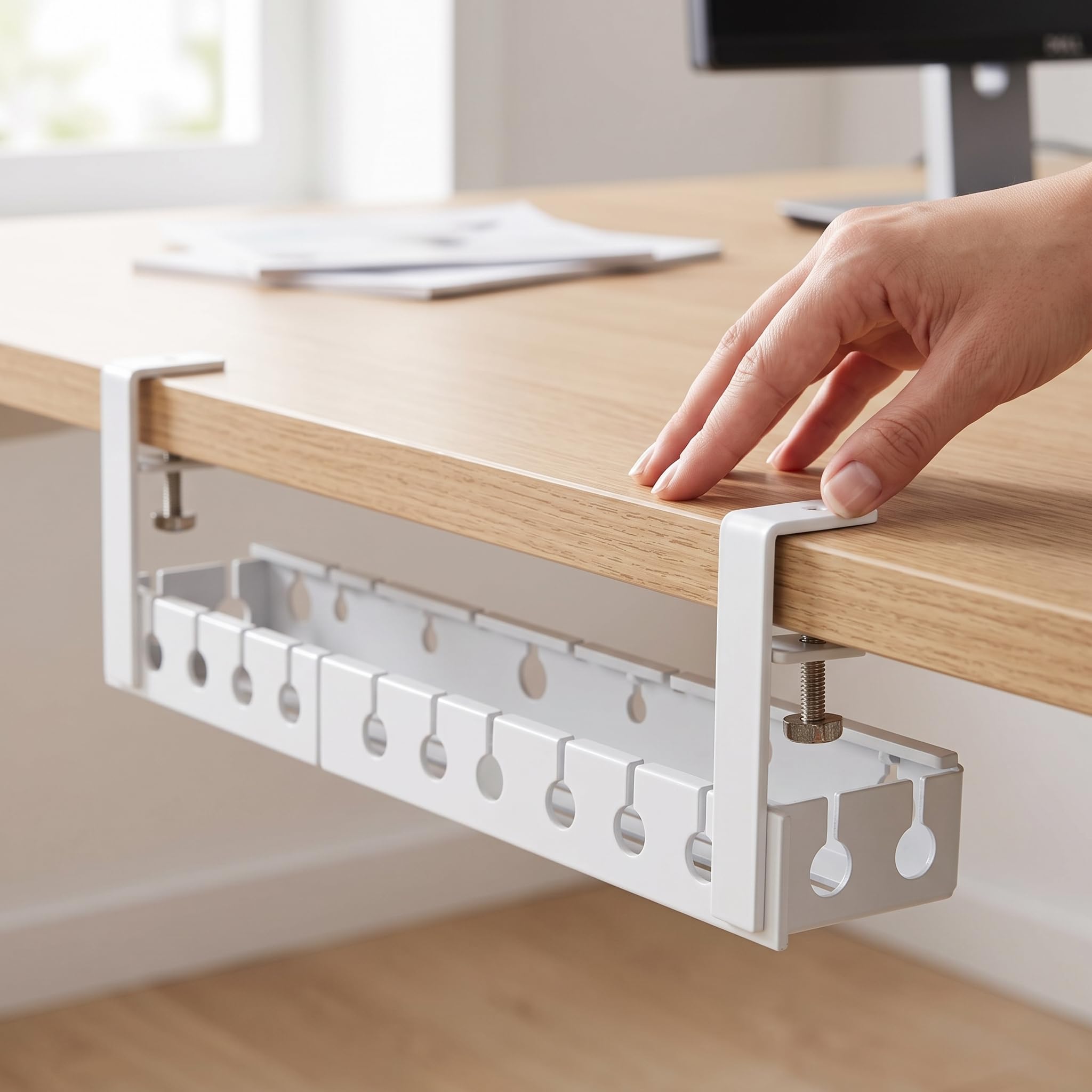 Contenitore Cavi Sotto Scrivania con Morsetto, Gestione Cavi Elettrici in Metallo per Ufficio, Capacità 20kg, per Elettronica, Bianco, Estensibile