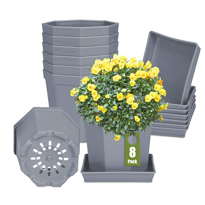 Buy Plastic Plant Pots, wiwoo 4 Inch Flower Pots with Drainage Holes