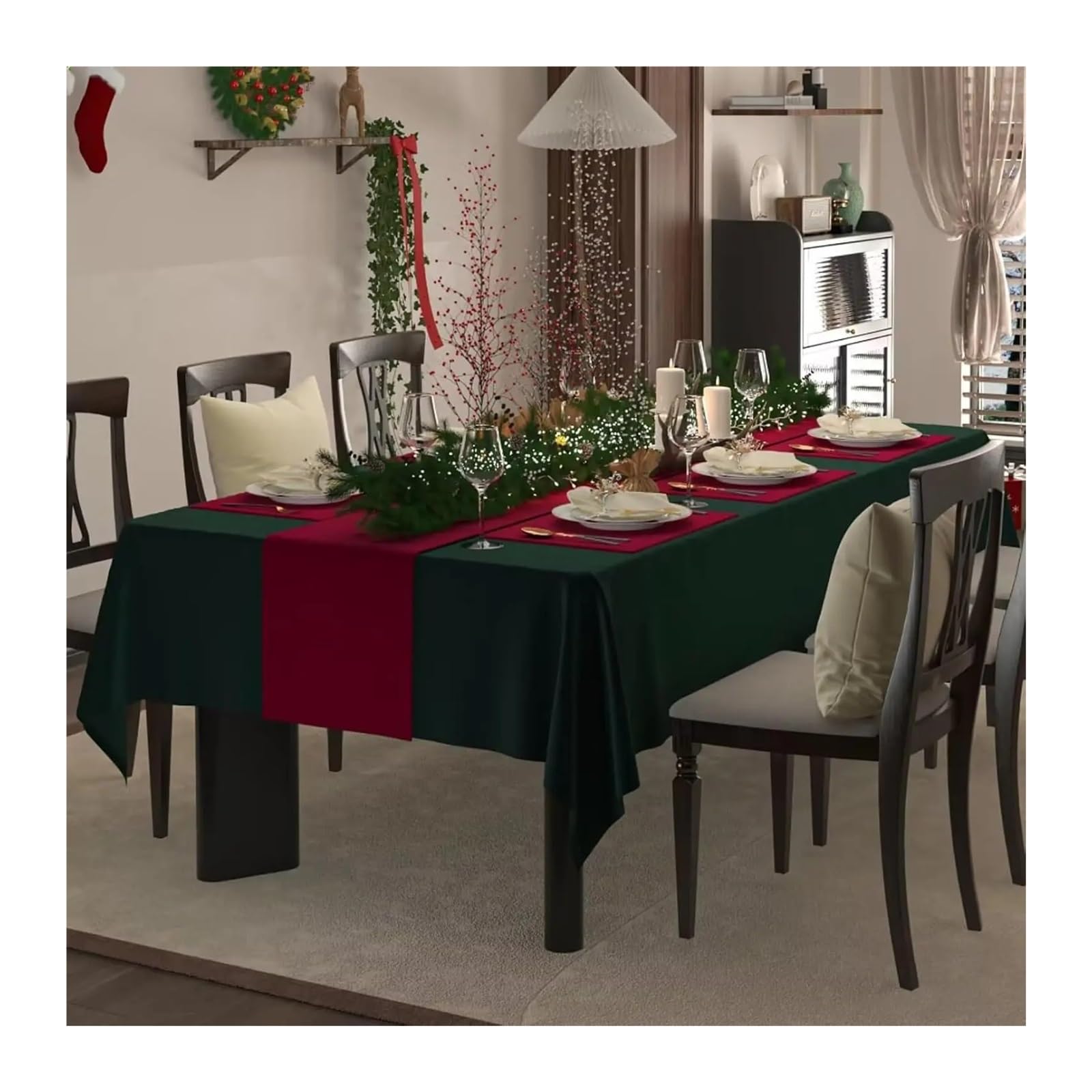 Mantel de Navidad Christmas Tablecloth, Wool Velvet Rectangle Table Cloth, Washable Waterproof Cover For Dining Kitchen Party Holiday(132x180cm)