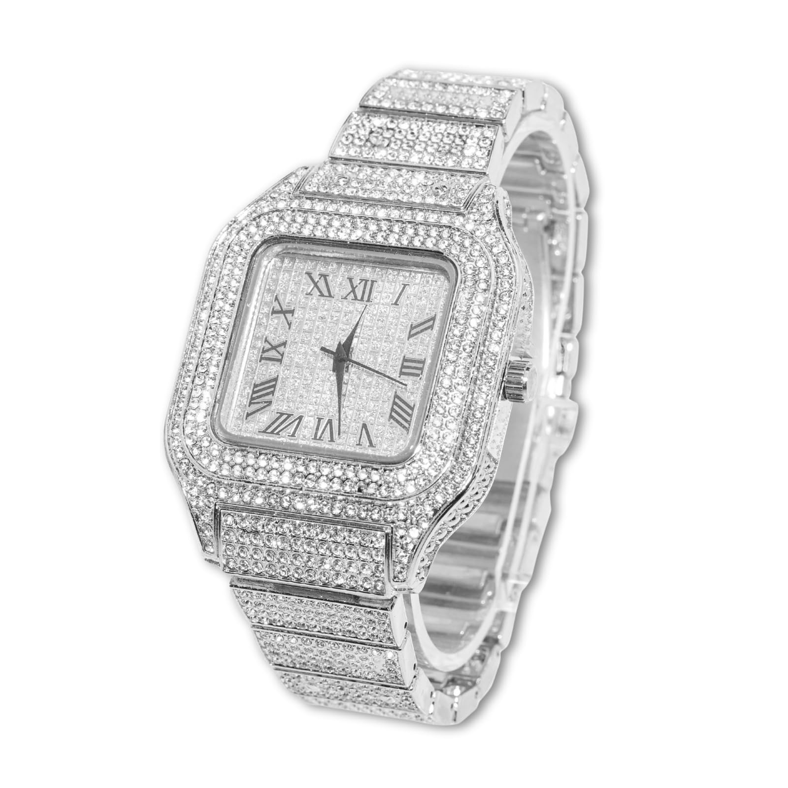 Halukakah Square Dial Diamonds Gold Watch Iced Out, Men's 18k Real Gold/Platinum White Gold Plated Quartz Wristband 9.5", with Cuban Link Necklace Bracelet Set Options, Free Giftbox