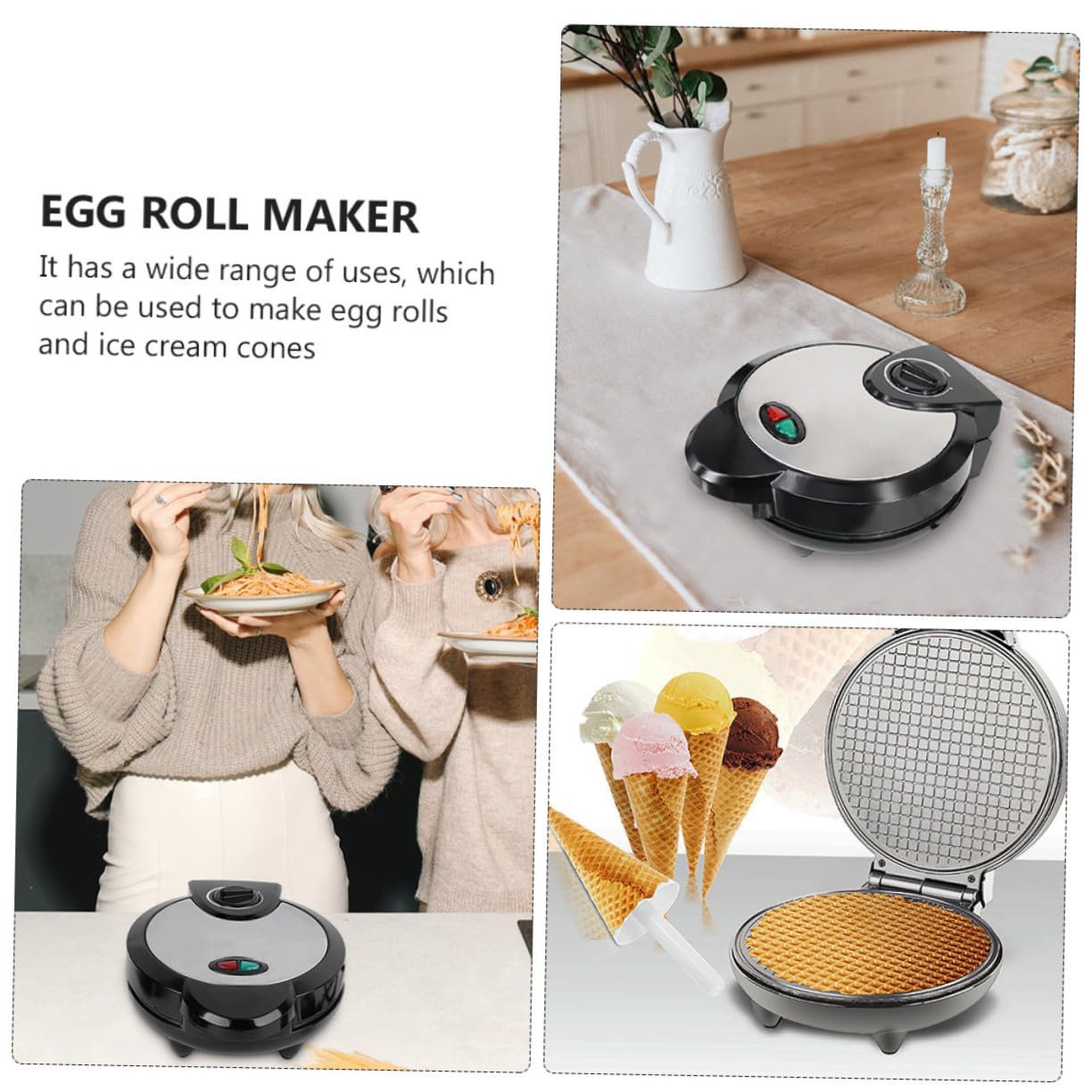 Máquina para Hacer Rollitos de Huevo Waflera Hogar Crepera Eléctrica de Helado Máquina para Hacer de Helado