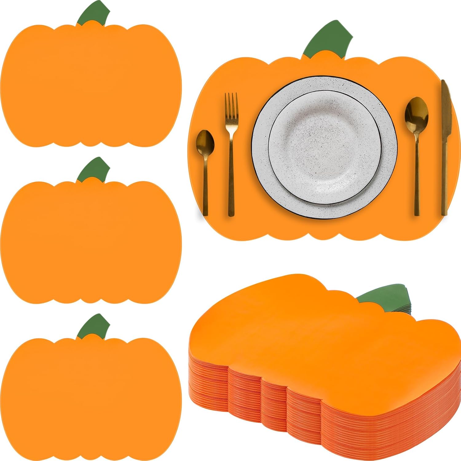 Engrowtic 100 Pcs Pumpkin Placemats Paper Orange, Fall Dinner 10 Inch