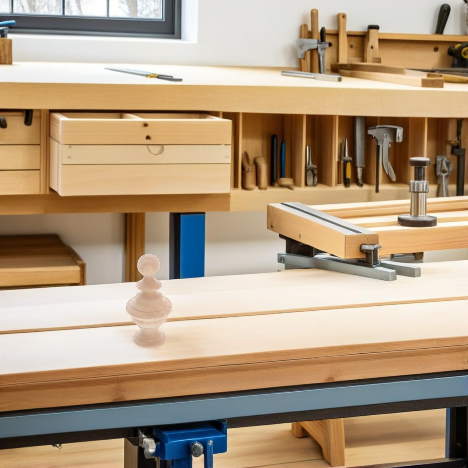 SECFOU Embouts Décoratifs en Bois à Boule pour Escalier et Tringle à Rideau, Finition Lisse en Bois Naturel, Design Sculpté Main pour Décoration Chambre ou Salon