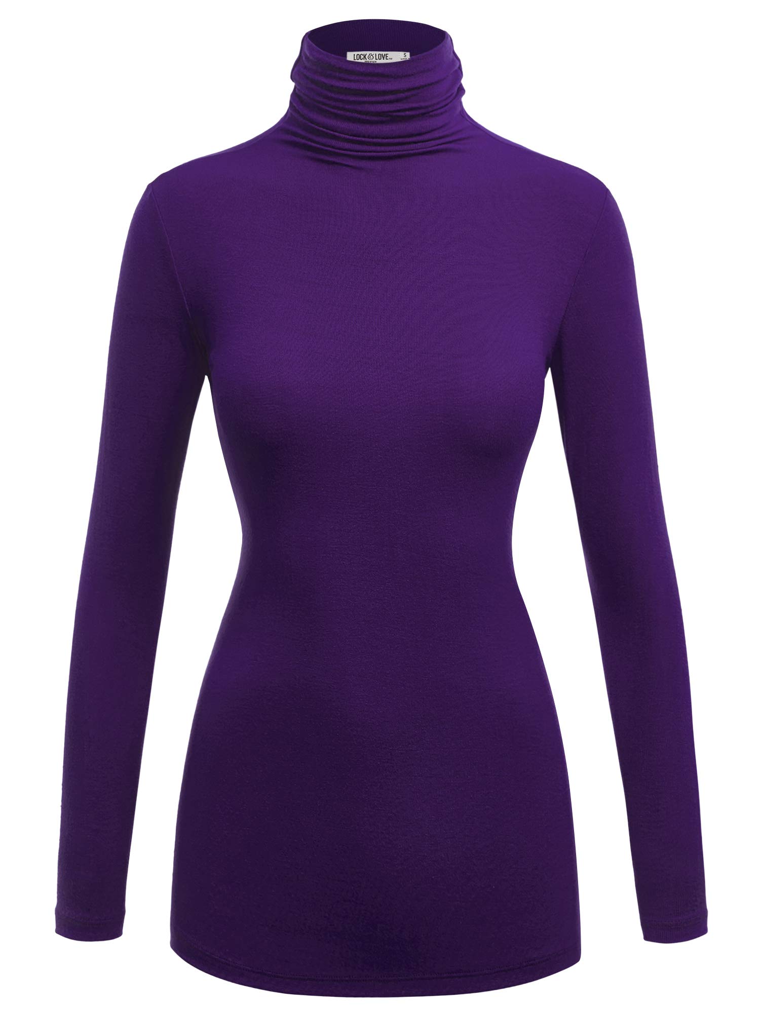 Lock and Love Women's Turtleneck Top Lightweight Long Sleeve Slim Fit Pullover, Soft Rayon Stretch Layering Basic, S-3XL
