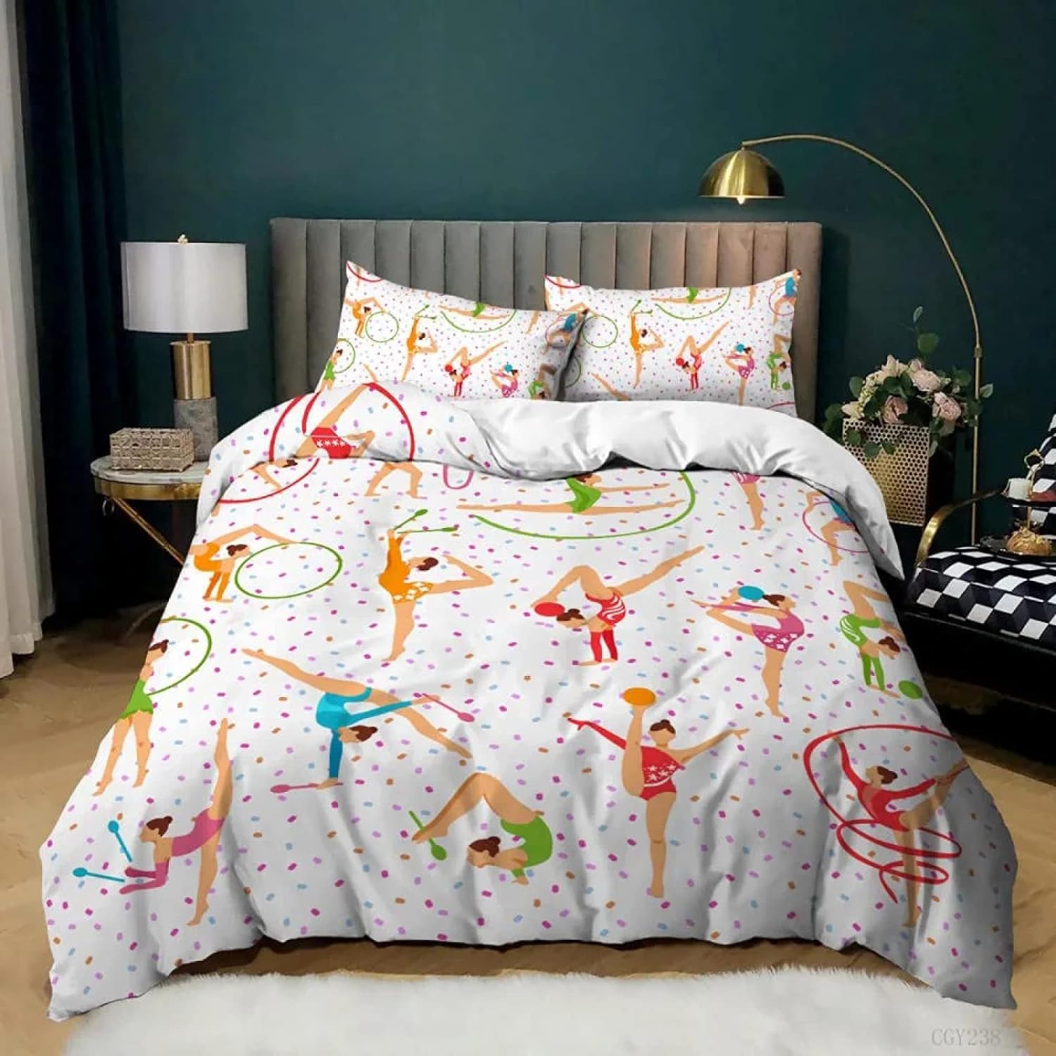 Parure de lit gymnastique 220x240 avec housse de couette microfibre et taies fermeture éclair