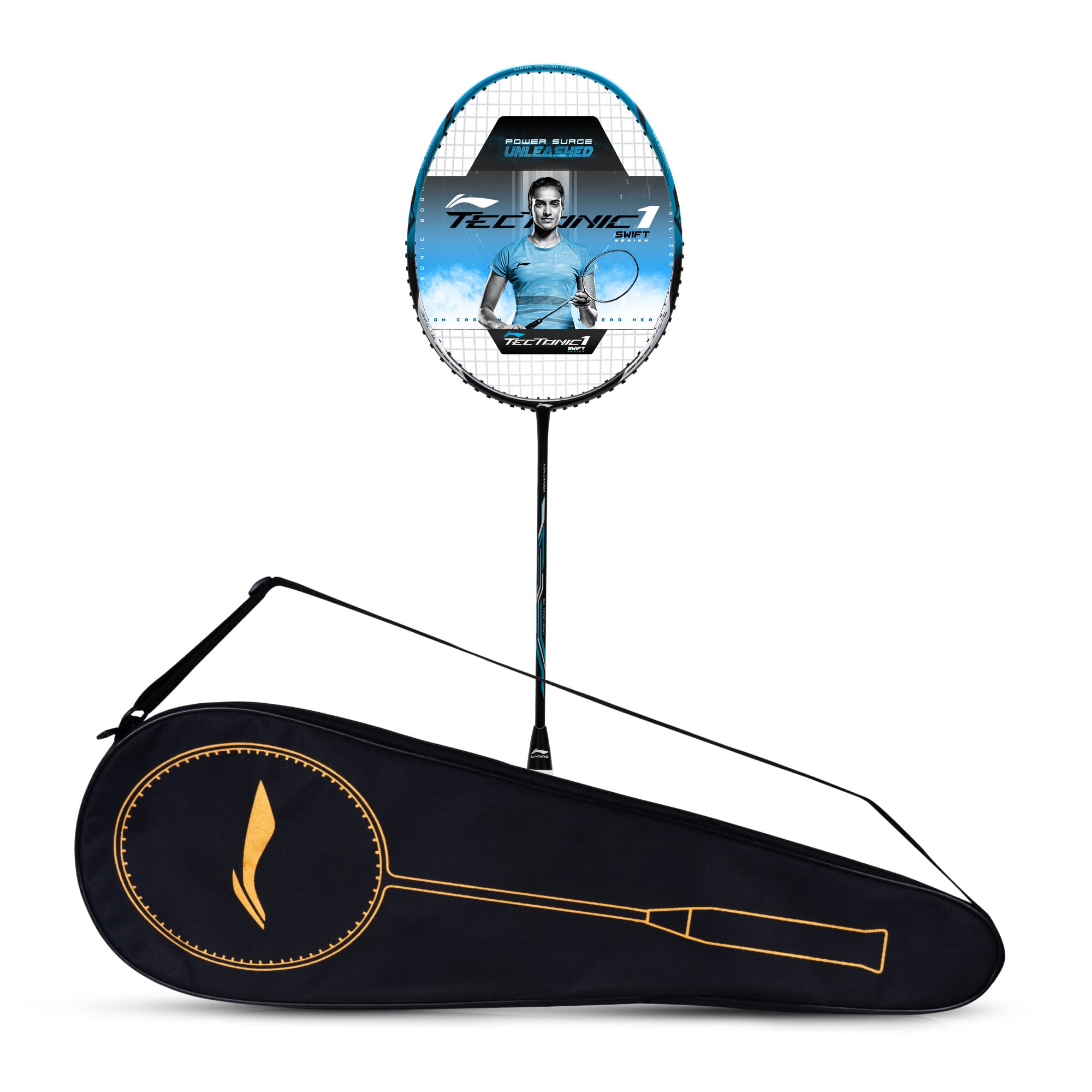 Li-Ning Tectonic 1S Carbon Fibre Strung Badmiton Racket with Free Full Cover (Black/Blue/Silver, 83 Grams) (B0BFDC4P8F) Amazon Price History, Amazon Price Tracker