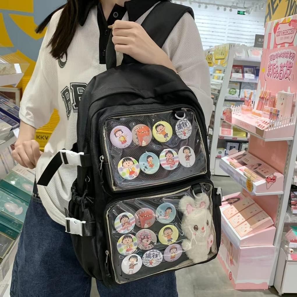 Ita Borsa con Finestre Trasparenti per Donne e Adolescenti - Kawaii JK Pin Display Zaino Carino Estetico Grande per Scuola Borsa Casual Daypack Robusta Borsa per Libri Anime Cosplay Regali