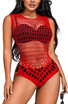 Kaei&Shi Fishnet Bodysuit Women,Backless Mesh Top,Sleeveless Sexy Rave Outfit Exotic Dancewear