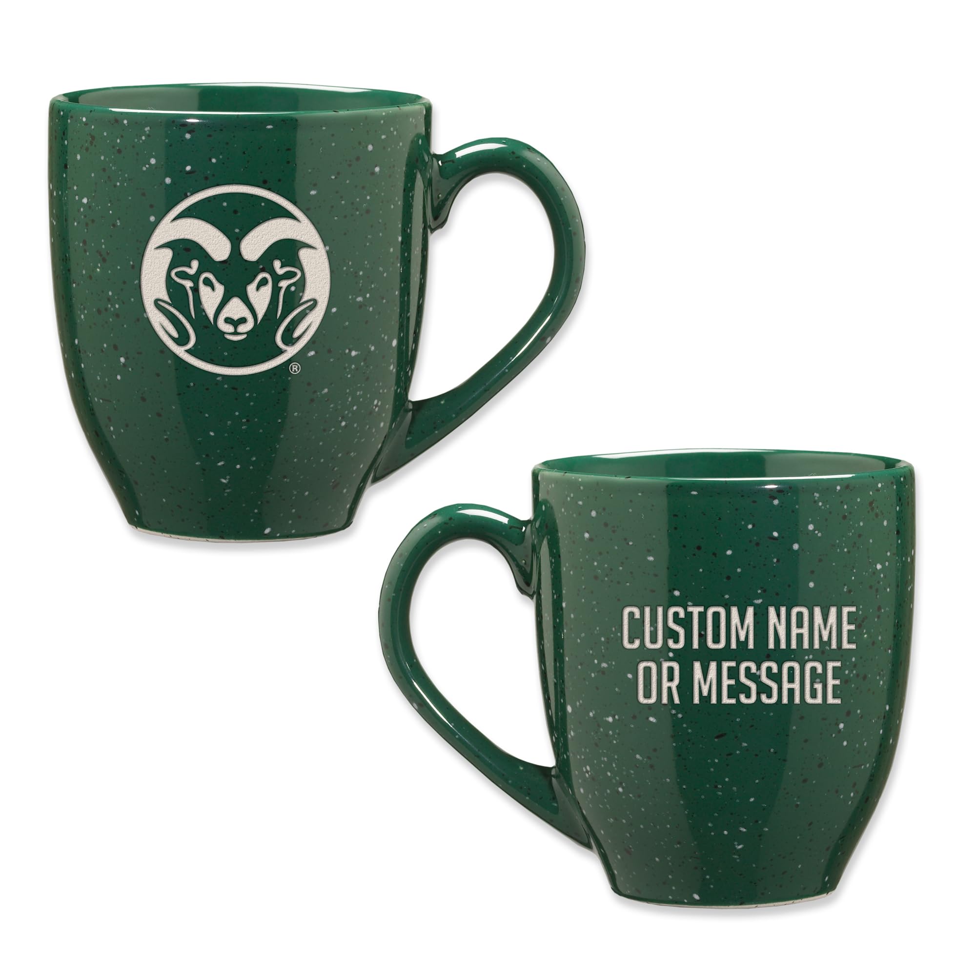 Rico Industries NCAA Colorado State Rams Green Personalized 16 oz Team Color Laser Engraved Speckled Ceramic Coffee Mug