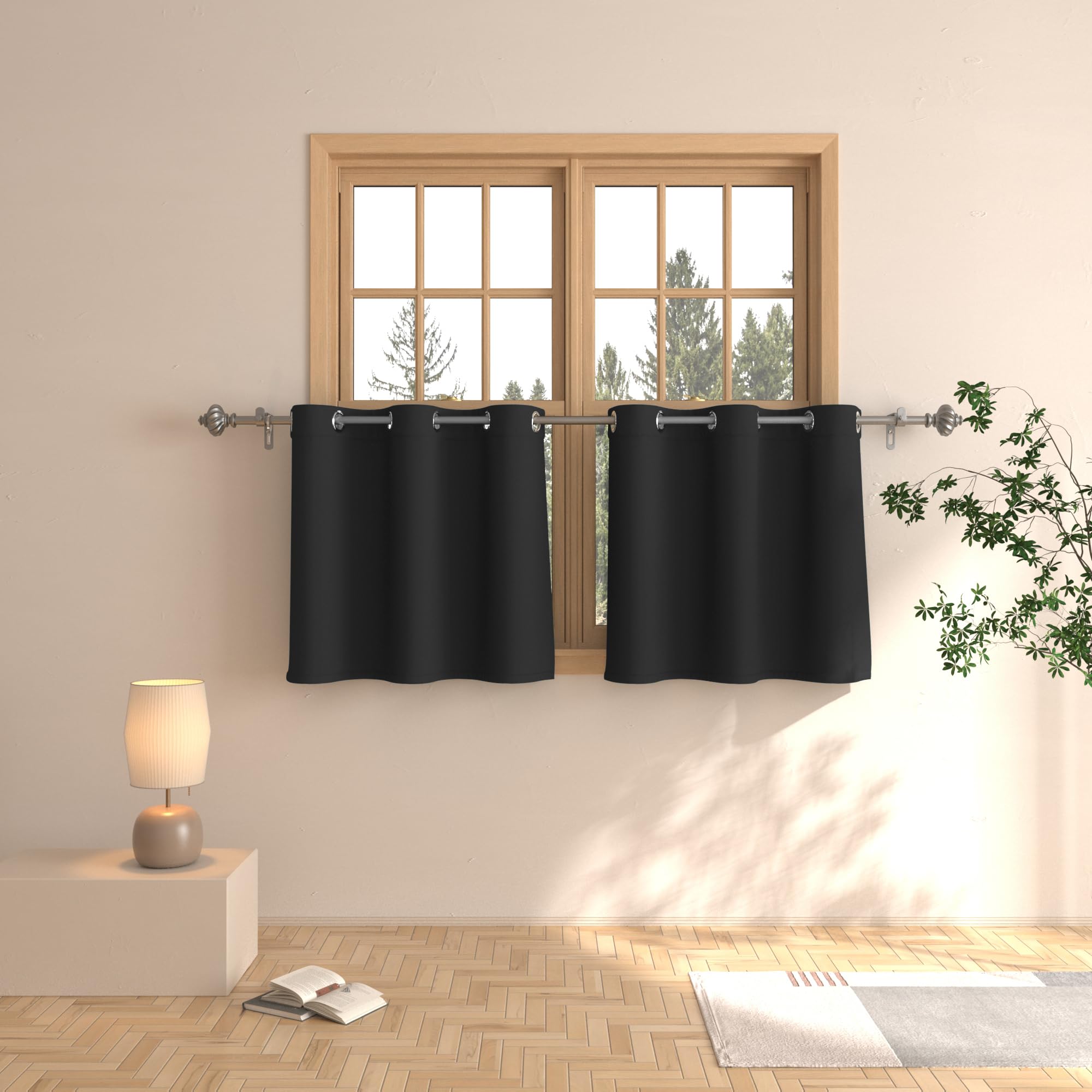 Rideaux de cuisine noirs de 61 cm pour habiller la fenêtre de la salle de bain
